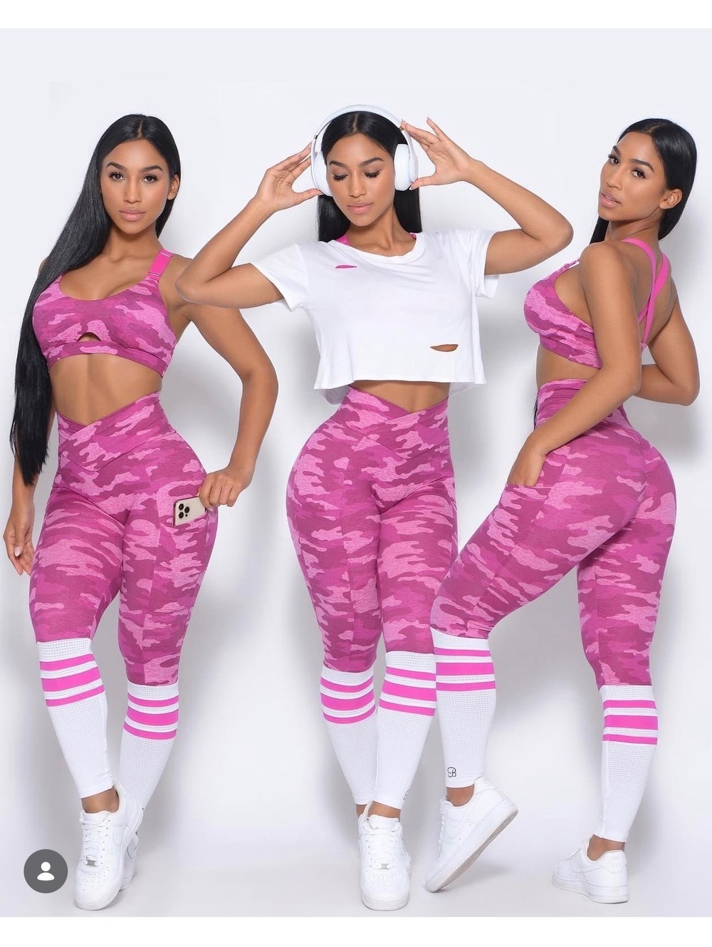 Bombshell Sportswear Pink Camo Sock Leggings Scrunch Butt V Waist XS SOLD OUT